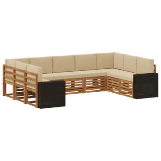 vidaXL Conjunto De Sof&aacute;s De Exterior 9 Uds. Natural Y Beige Poli&eacute;ster Vidaxl
