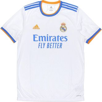 adidas real Madrid 21-22 Season SW Fan Edition Home Alphabet Logo Stripe Sports Short Sleeve Soccer/Football White GQ1359