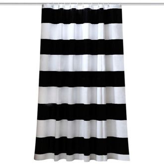 OEM Cortina De Ducha (180 X 200 Cm) Para Ba&ntilde;os - Impermeable - Resistente Al Moho - Tejido De Poli&eacute;ster - Rayas Blancas Y Negras - Crezuo