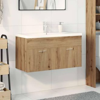 Berkfield Home Sink Cabinet with Built-in Basin Artisan Oak Engineered Wood in Brown