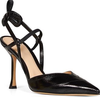 Fendi Womens Slingback Pumps Very Colibr&igrave; Black Missinoide Leather High Heel Shoes
