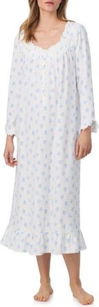 Eileen West Long Sleeve Stretch Cotton Pointelle Ballet Nightgown in White/Ditsy Floral at Nordstrom, Size X-Large