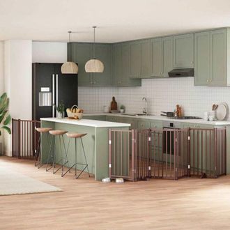 vidaXL Puerta De Perros Plegable 9 Paneles Madera &Aacute;lamo Marr&oacute;n 450 Cm Vidaxl