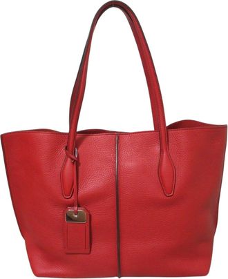 Tod's Red Color Leather Shoulder Bag Tote Bag (Pre-Owned)