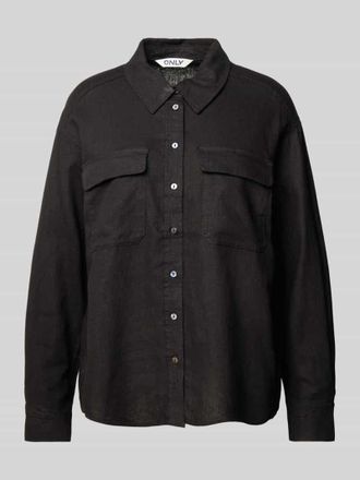 Only Oversized Leinenbluse mit Brustpattentaschen Modell CARO in Black, Größe XS