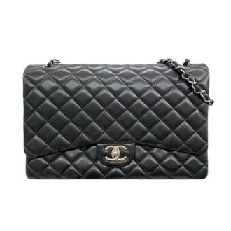 Chanel Black Lambskin Maxi Double Flap Bag