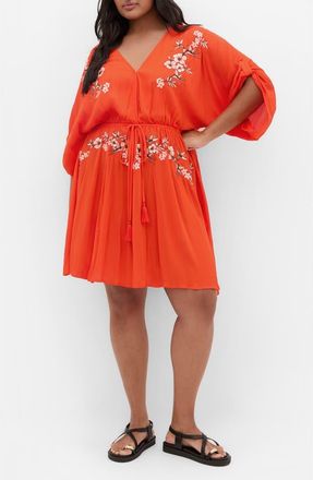 City Chic Seville Floral Embroidery Minidress in Tigerlily at Nordstrom