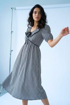 DUSK Gingham Frill Tie Midi Dress
