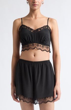 Simone Rocha Negligee Lace Trim Cr&ecirc;pe de Chine Bralette in Black at Nordstrom, Size 10