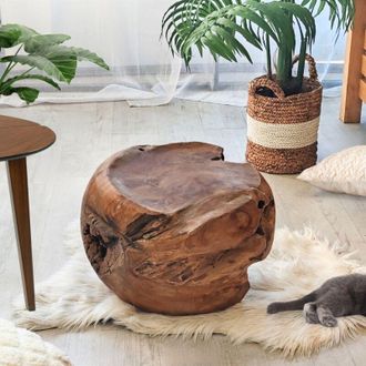 Wanda Collection Puf raíz de teca maciza