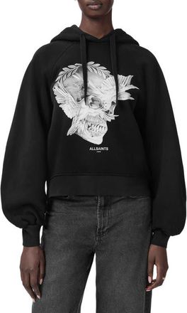 AllSaints Mystère Back Zip Graphic Hoodie in Black at Nordstrom, Size X-Small