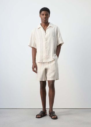 Mango Bermuda lino righe grezzo - Uomo - 44 - MANGO MAN