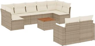 vidaXL Juego De Sof&aacute;s Jard&iacute;n Con Cojines Beige 10 Pzas Rat&aacute;n Sint&eacute;tico Vidaxl