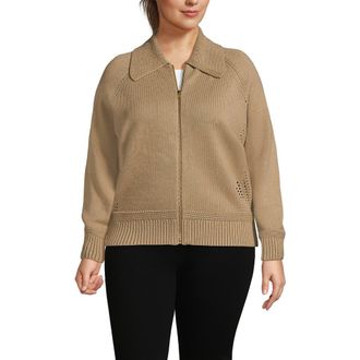 Lands End Drifter Large Collar Zip Front Cardigan Sweater in Vicuna Heather at Nordstrom, Size 3 X