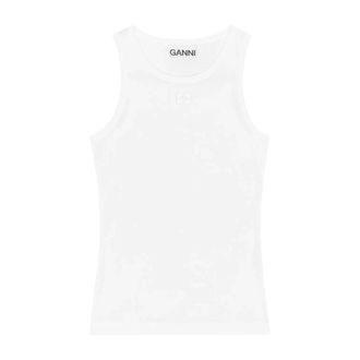 Ganni Dames, Tops, Wit, Maat: S Katoen