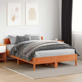 vidaXL Vidaxl - Cama Sin Colch&oacute;n Madera Maciza De Pino Marr&oacute;n Cera 140x200 Cm