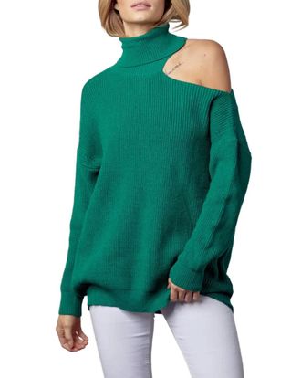 Merci Shoulder-Baring Turtleneck Sweater In Forest Green