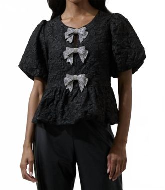 Sugarlips Arielle Jacquard Glow Bow Top In Black