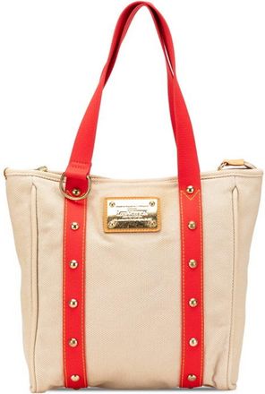 Louis Vuitton Antigua Beige Red Color Canvas Leather Shoulder Bag Tote Bag (Pre-Owned)