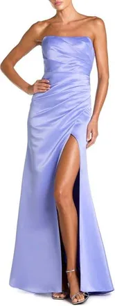 Mac Duggal Womens Strapless Ruched Satin Gown with High Slit in Periwinkle at Nordstrom, Size 10