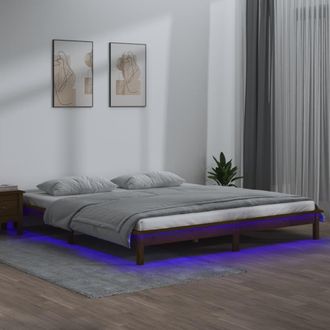 vidaXL Estructura De Cama Con Led Madera Maciza Marr&oacute;n Miel 200x200 Cm Vidaxl