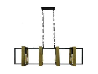 OEM L&aacute;mpara Colgante Industrial Wooli Con 4 Bombillas E27, C-creation, 60w Di&aacute;m. 90cm, Metal Negro Y Madera Autres