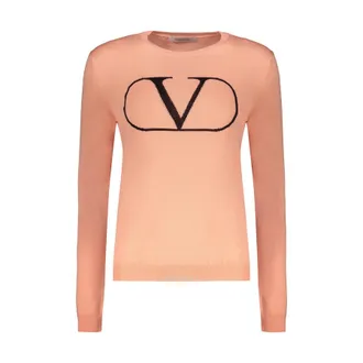 Valentino WomenS Coral Wool Crewneck Sweater, Size 40