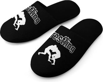 Generic Wrestling Warm Mens Slippers Slip On Soft Fleece House Shoes Winter Indoor Outdoor