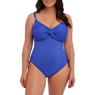 Fantasie Beach Waves Twist Front Underwire Jacquard One-Piece Swimsuit in Ultramarine at Nordstrom, Size 36Dd