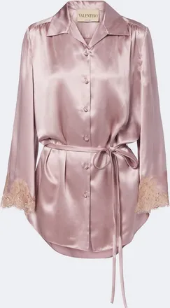 Valentino Lace-trimmed silk satin shirt