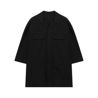 Rick Owens Short Sleeve Shirts, male, Black, Size: L Camp Collar Short Sleeve Shirt