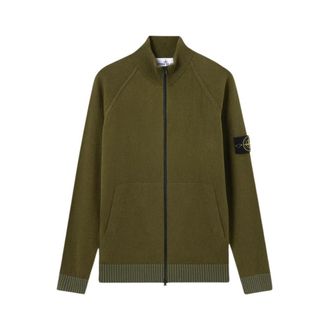 Stone Island Zip Stand Zip-Up Knit - Heren - Vesten - Groen - M - Katoen - Truien & Vesten