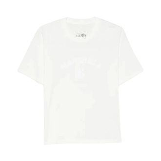 Maison Margiela Bedrukt Logo T-shirt - Dames - Tops - Wit - Maat: S Katoen
