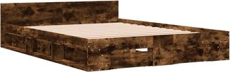 vidaXL Cama Con Cajones Madera De Ingenier&iacute;a Roble Ahumado 160x200 Cm Vidaxl