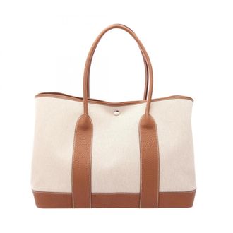 Herm&egrave;s Brown Ecru Gold Ivory Toile H Canvas Leather Negonda Leather Handbag Tote Bag (Pre-Owned)