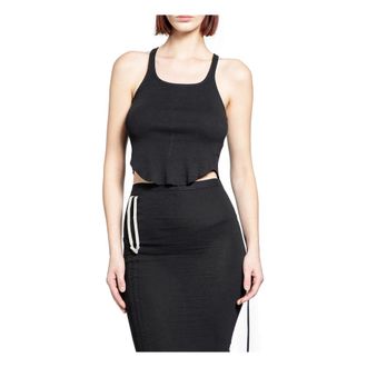 Rick Owens Tops, Dames, Zwart, S, Katoen, Basic Tank Cropped