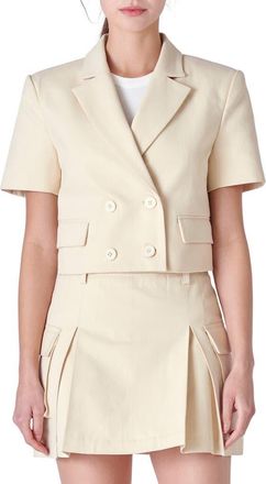 English Factory Short Sleeve Double Breasted Blazer in Beige at Nordstrom, Size X-Small