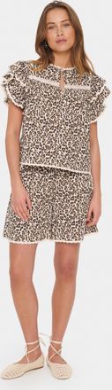 Saint Tropez Blouse met korte mouwen Regular fit Creme Leopard Strokes leopard
