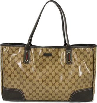 Gucci Beige Brown Gg Crystal Canvas Vinyl Coated Canvas Shoulder Bag Tote Bag (Pre-Owned)