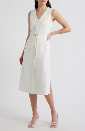 Tahari by ASL Sleeveless Belted Midi Dress in Ivory at Nordstrom, Size 10