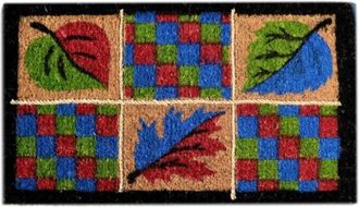 Imports Decor Leaves Design Coir Door Mat with Rope Detail, Handwoven Coconut Fiber Doormat, Weather Resistant Indoor Outdoor Entrance Rug