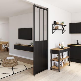 IDMarket Mampara De Estudio Extra&iacute;ble De 250 X 80 Cm Con Efecto Met&aacute;lico Negro Y Cristal Templado