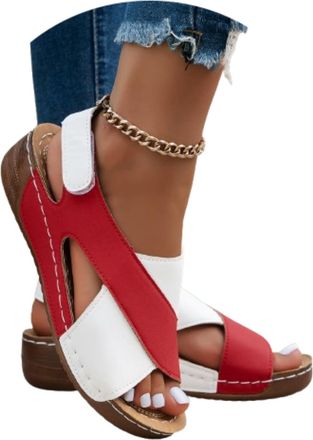 Generic Womens Contrast Color Wedge Orthopedic Sandals 2025 Womens Crisscross Strap Open Toe Summer Shoes Comfortable Orthopedic Sandals (Red, Adult, Women, 6
