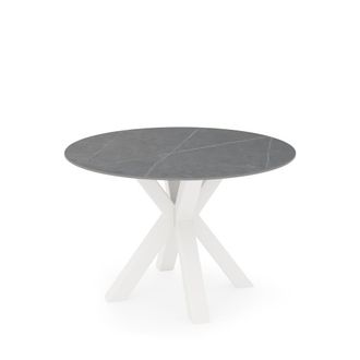 Koketto Home Mesa fija redonda 120 tapa porcelanico gris y patas metalicas blanco