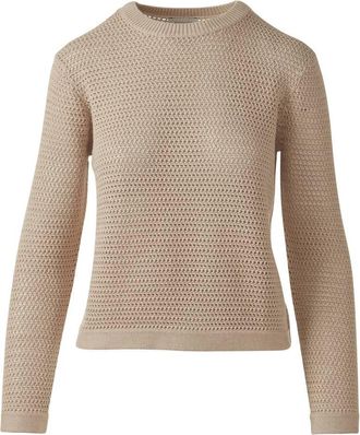 Kinross Cashmere Womens Openwork Crew Sweater In Straw