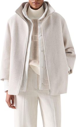 Akris Two-in-One Wool Blend Herringbone Jacket in Winter White-Oat at Nordstrom, Size 10