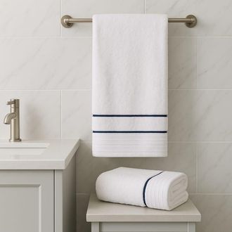 Colch&oacute;n Morfeo Toalla de ba&ntilde;o xl algod&oacute;n 600 g/m&sup2;, cenefa azul, 100x150 cm