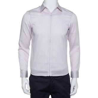 Emporio Armani Beige Printed Cotton Zipper Front Shirt