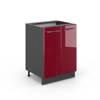 Vicco Mueble Bajo De Cocina Fame-line, Rojo Burdeos Alto Brillo, 60 Cm Sin Encimera Vicco