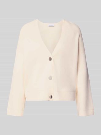 Comma Strickjacke aus Viskose-Mix mit V-Ausschnitt in Offwhite, Gr&ouml;&szlig;e 34